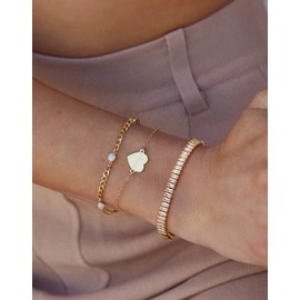 KOOUNUATA 18K Gold Plated Cubic Zirconia Classic Tennis Bracelet Rectangle Cut Shiny Crystal Link Chain Bracelet for Women