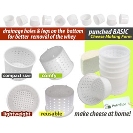 PetriStor 10 moldes pequeños para quesos de 1/3 cuartos de galón – moldes de queso suave – suministros de fabricación de queso casero – molde en forma de queso crema – moldes para queso fresco Casero