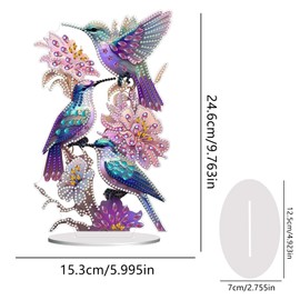 DIY Diamond Painting Stand Hummingbird, 5D Crystal Diamond Painting Table Decoration for Beginners, Standing Decoration with Flowers, Birds, Creative Art Set, Gift for Home or Office (15.3 x 24.6 cm)