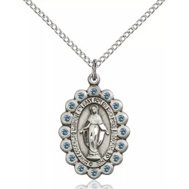 Bliss Sterling Silver Miraculous Immaculate Conception Virgin Mary Necklace 18"Chain