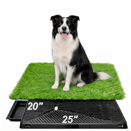 CyberPaws Dog Grass Pad with Tray 25" x 20", Artificial Grass Puppy Potty Training Pad, Reusable Indoor Outdoor Pet Toilet with Drainage System, Fake Grass Pee Pad for Small & Medium Dogs