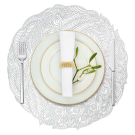 Silver Placemats (Set of 6) Cutout Round Placemats Table Decoration Unique Phoenix Vinyl Placemats Wedding Decorations Centerpieces