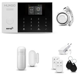 HUXGO® HXA005 Alarm System Home WiFi + GSM 4G LTE with Siren Alarm System with Motion Sensor, Window Alarm / Door Alarm | Mobile Home Alarm System Remote Control | Smart Home Security TUYA