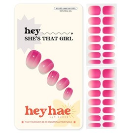 Heyhae Semi Cured Gel Nail Strips | No LED Lamp Needed |Pink, Ombre | Easy Apply & Remove, Salon Quality | Includes 28 Strips, 2 Prep Pads, Nail File & Wooden stick - Hey, She’s that girl