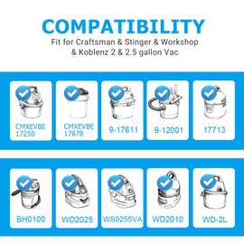 12 Pack CMXZVBE38737 Dry Filter Bags Replacement for Craftsman 2 to 2.5 Gallon Wet Dry Vacuums and Powerhead Bucket Vac, Part# 38737/9-38737, with 4 Retaining Bands