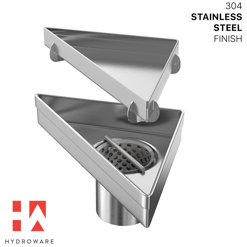 Hydroware Triangle Shower Drain - Stainless Steel Triangular Shape Shower