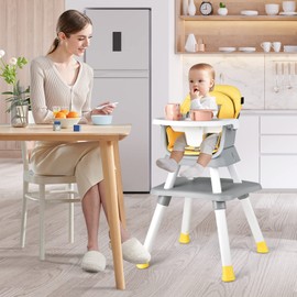 KOTEK Baby High Chair, 8 in 1 Convertible Highchairs for Babies and Toddlers, Building Block Table, Booster Seat, Toddler Chair with Removable Tray, Safety Harness, Dual Cushions (Yellow)