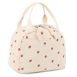 EXQUMAX Strawberry Lunch Bag, Vintage Reusable Thermal Lunch Tote Bag Cute Insulated Lunch Bag Adult Cooler for Work Picnic Travel (Beige Strawberry)