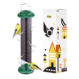 iBorn Nyjer & Thistle Bird Feeder for Outdoors Hanging，Finch Feeders for Outside，Metal Tube Bird Feeder 14 Inch with 12 Small Ports,8 Metal Perches,Green