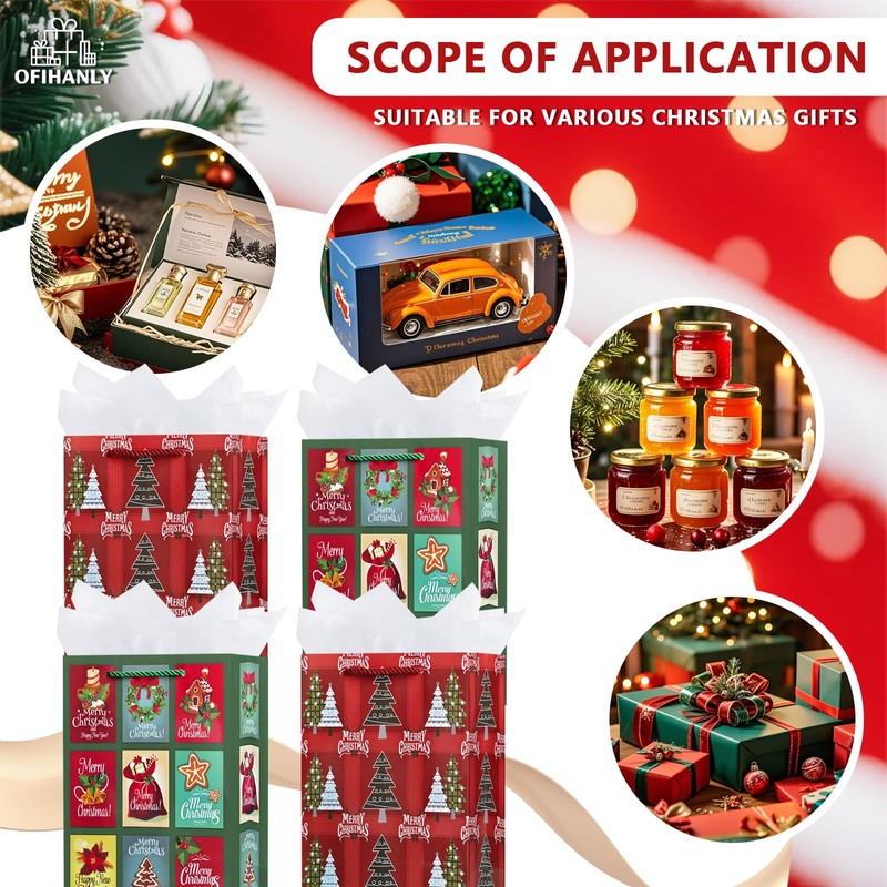 OFIHANLY 4 Pack 15.7" Large Size Merry Christmas Gift Bags