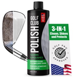 Golf Club Polish - Made In The USA Instant Golf Club Cleaner and Golf Club Scratch Remover - Cream Golf Club Polishing Kit / Golf Club Cleaning Kit - 8 oz of Metal Polish Compound - Golf Accessories