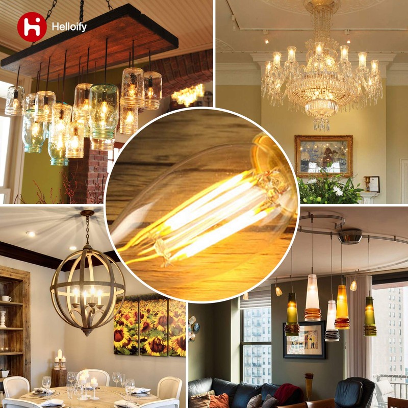 helloify B11 Dimmable Vintage LED Edison Candelabra Bulb 4.5W, 60W