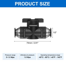 sourcing map 1/2" OD Ball Valve Push Quick Connect Pneumatic Air Flow Control Valve Tube Fittings for Air Compressor