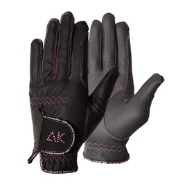 AK Horse Riding Gloves Ladies, Men & Kids Equestrian Gloves with Stones (Black/Pink, 2XL)