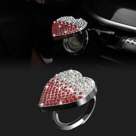 TOMALL Bling Car Engine Start Button Cover Diamond Interior Crystal Push Start Button Ring Sticker Sparkly Accessory Heart Bling Ignition Button Rhinestone Emblem Decal Universal for Car (White&Red)