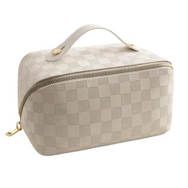 XFSRG Large Capacity Cosmetic Bag Portable Travel Make Up Bag Waterproof PU Leather Makeup Bag or Toiletry Bag, White