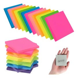 1500 Notas Adhesivas Neon Tipo Post-it Hojas 7.6x7.6cm Block Fluorescencia De 5 Colores                                                               