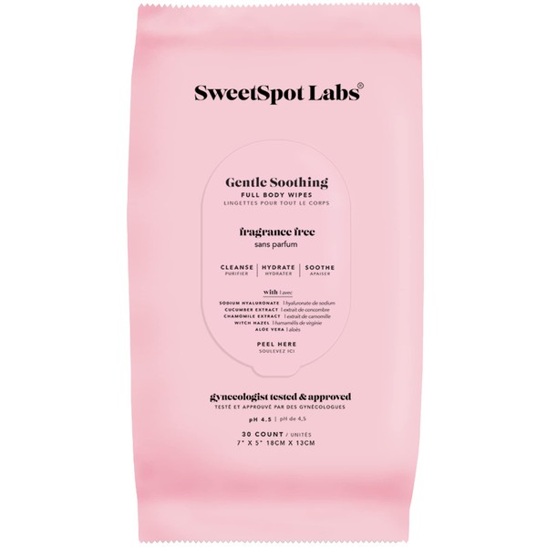 SweetSpot Labs Fragrance Free Feminine Wipes, Soothing Intimate & Body Wipes for Women, Unscented, 30 Count