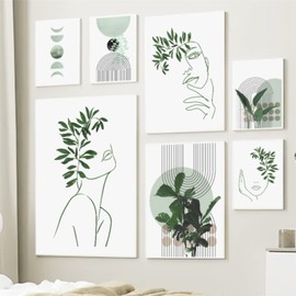 Martin Kench 3-Piece Bohemian Poster Set, Aesthetic Green Plant Pictures, Modern Wall Pictures, Living Room, Bedroom Decoration, without Frame (C, 30 x 40 cm)