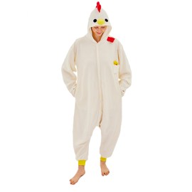 NEWCOSPLAY Animal Onesie Costume Adult Pajamas Plush One Piece Cosplay Costume(White Chicken,Large)