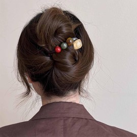 Allereya Big Gemstone Hair Clips Resin Banana Hair Clip Brown Acrylic Hair Barrette Clip French Style Twist Hair Barrette Resin Hair Clip Hairpin Decorative Hair Accessories Jewelry for Women(Brown)