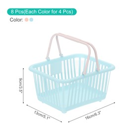PATIKIL 8PCS Small Plastic Basket,Mini Storage Basket Grocery Tiny Shopping Baskets with Handle Organizer Filtered Water for Organizing Toys Fruits Veggies Snacks, Blue Pink