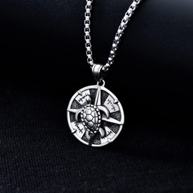 Shusukue Compass Chain 925 Sterling Silver Compass Pendant Necklace Oxidised Black Chain Compass Jewellery Gift for Men Boys, Sterling Silver