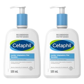 CETAPHIL Locin Limpiadora Piel Sensible 2 pz 591 ml Hidrata Mientras Limpia y Suaviza Recomendada por Dermatlogos para Piel Sensible                  