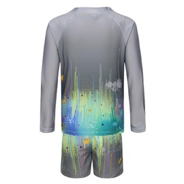 Moon Tree Boys Two Piece Rash Guard Swimsuits Set Kids Long Sleeve Sunsuits Swimwear Set Gray Ink Splash Size 12/10-12 Years
