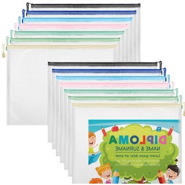 DIVINA VITAE 14Pcs Mesh Zipper Pouch, Extra Large Zipper Bags, Waterproof File Pouches for Office Supplies, Puzzles, Board Games, School, Travel Accessories & Craft Projects(17.12x12.4 in, 7 Colors)