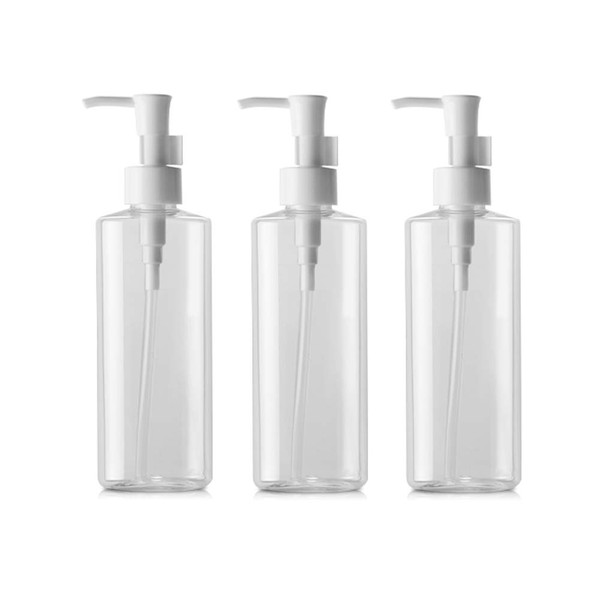 200 ml Refillable Plastic Clear Flat Pump Lotion 50 ml/100 ml/120/150 ml Cream Cleansing Oil Dispenser Make Up Cosmetic Travel Bottles Pump Bottle Container Holder Pack of 3 200 ml