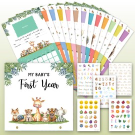 Woodamore Baby Calendar First Year With Stickers - Baby First Year Memory Book, Baby Milestone Calendar, 1st Year Tracker, Baby's First Year Book Keepsake For Newborn Baby Girl Or Boy