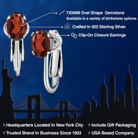 Gem Stone King 925 Sterling Silver Gemstone Birthstone Clip-On Earrings | Drop Earrings for Women | Oval 7X5MM | Gift For Women Mother Bridesmaids