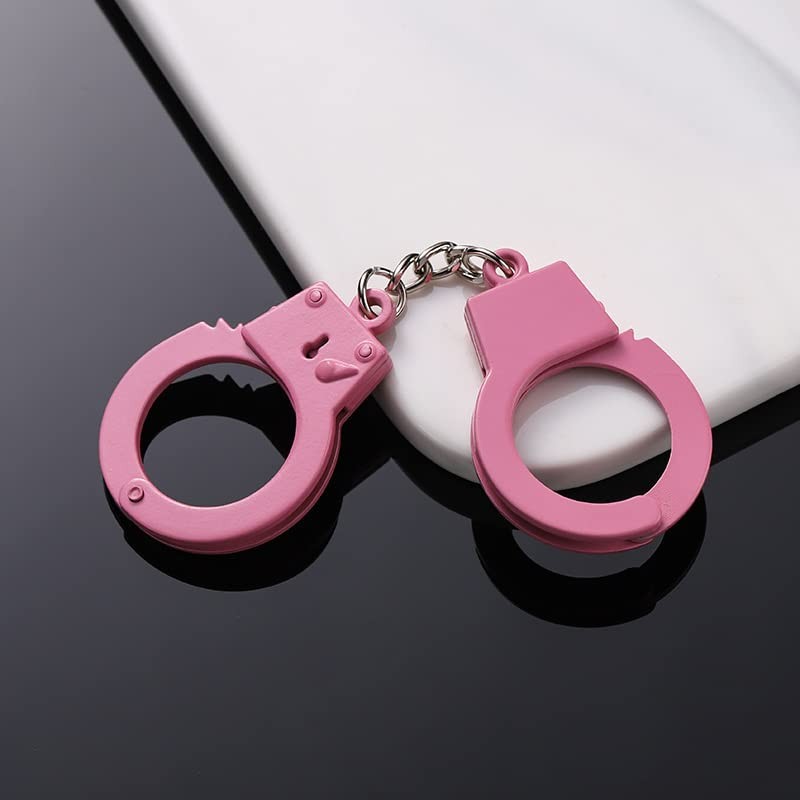 POYAMUSE Mini Handcuffs Metal Keychain Creative Handcuff Keyring-pink