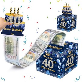 MORAINJAY 40th Birthday Money Box, Navy Blue Pull Cash Case, Surprise Money Gift Box