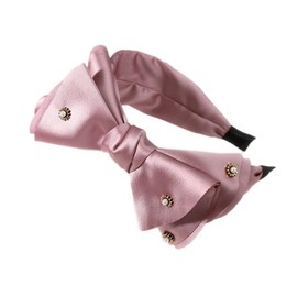 Blausky Satin Plain Headbands, Headbands with Large Bow, Wide Headband Beads Hair Bands, Non-Slip Fashionable Hair Accessories Women, Wide Retro Headband, Cosmetic Hair Band Women, Pink