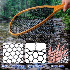 Dr.Fish Fishing Landing Net Replacement Rubber Fishing Net Without Handle Foldable Mesh Netting for Freshwater Saltwater Black Diameter 19.7" Black