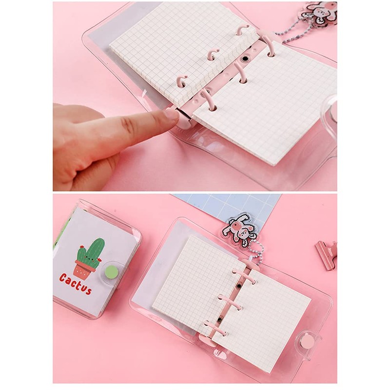 JIHUOO Mini Transparent 3 Ring Binder Covers Clear PVC Loose