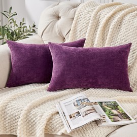 GAWAMAY Lumbar Support Pillow Decorative Rectangle Throw Pillow Covers 12"x20" Inch Set of 2, Super Soft Chenille Fall Pillowcase for Living Room Bedroom Sofa Couch Cushion Cover Purple 30x50cm
