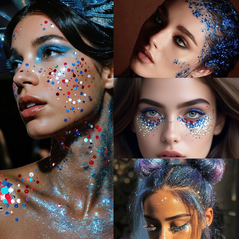 2Pcs White Blue Red Body Glitter Stick | Face Hair