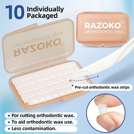 RAZOKO Orthodontic Wax for Braces Aligners Dental Wax Food Grade Orthodontic Wax Strips Strawberry Flavor 500 Precut Wax Dots(10 Pack)