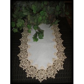 Galleria di Giovanni Rose Lace Dresser Scarf 54" Plus Set of 4 Place Mats (18.5"x12") Soft Gold White Doily