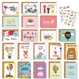 MAIHUO 20 PCS Birthday Cards,Blank Happy Birthday Card Assortment, With Envelopes and Matching Sealing Stickers,for Family, Kids, Friends, Work & Office Celebrations