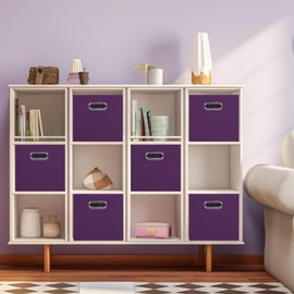 powerking Fabric Storage Box Bins, 2 Pack Foldable Cloth Storage Cube Organizer Drawer with Metal Handle For Closet And Toys Storage,Purple