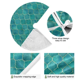 ATTX Teal Moroccan with Gold Line Christmas Tree Skirt 47.2 inch Ornaments Xmas Tree Skirts for Christmas Holiday Decoration New Year Party