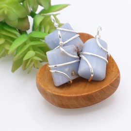 Shelf & Stone Angelite Crystal Necklace - Angelite Wire Wrapped Crystal Pendant with Cord. Angelite for Peaceful, Soft, Soothing Energy, Great for Dispelling Fear, Tool for Reiki, Aquarius Handmade.