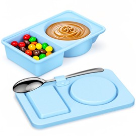 LZC LADYS GIFT Reusable Snack Containers with Lids Silicone, Double Compartment Snackle Box Portion Control Container, Salad Condiment Containers with Lids for Lunches Picnics (Blue)