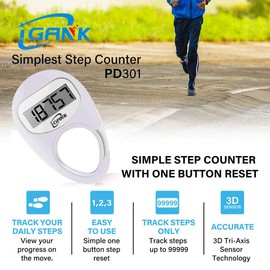 iGANK Simple Walking Pedometer Step Counter for men women kids (White)