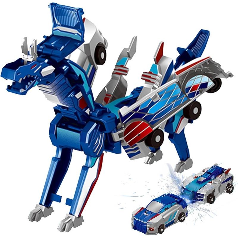 A transforming car toy. When two cars collide, they transform.