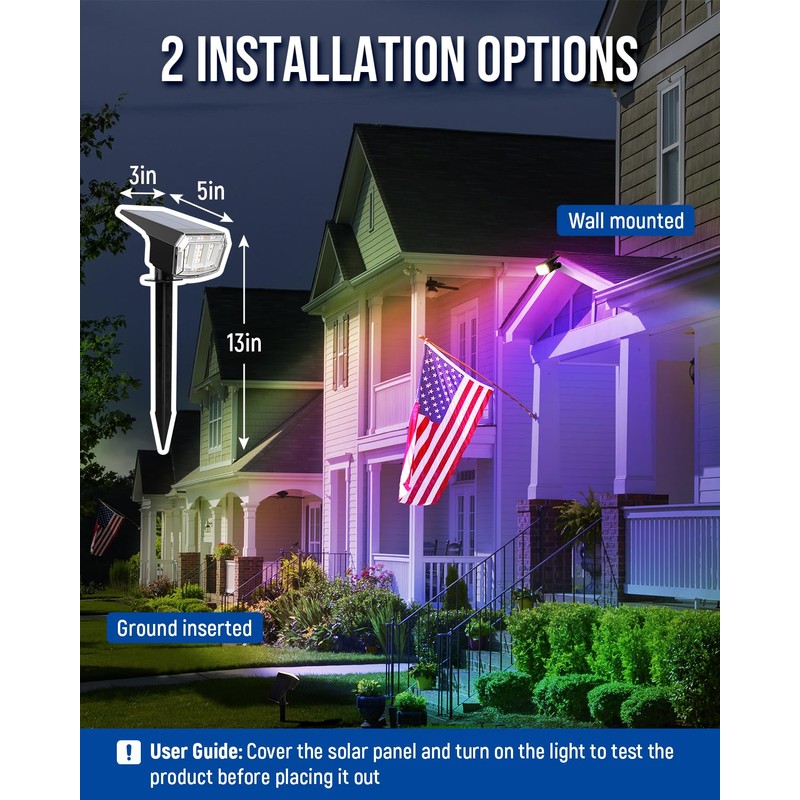 AUDERWIN Solar Spot Lights Outdoor, 9 Lighting Modes RGB, Solar